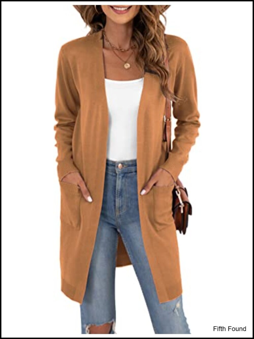 Classic Open Front Long Sleeve Knit Cardigan Sweater with Pockets